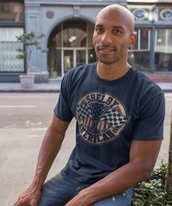 Get Down Art SHELBY American Crossed Flags T-Shirt 728 Navy